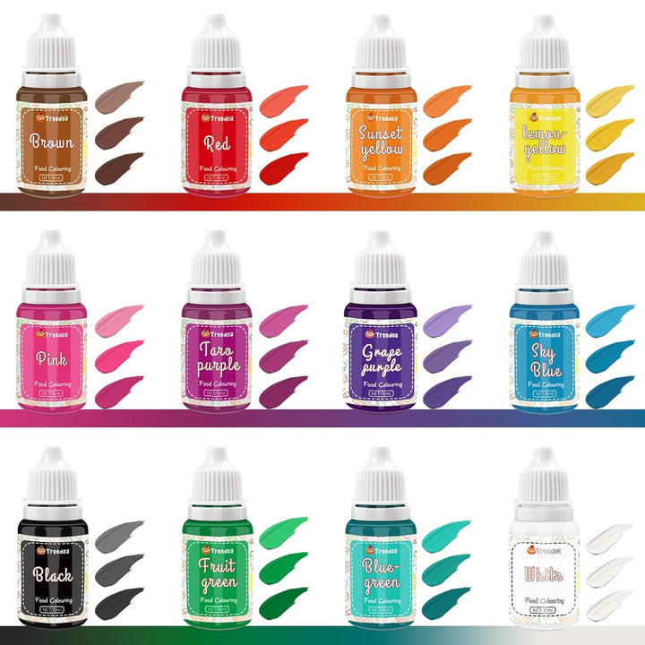 Food Coloring Liquid Set,12 Colors X10Ml Food Grade Vibrant Food Dye Concentrated Liquid Coloring for Cake Decorating,Baking,Easter Eggs,Fondant,Icing,Slime Making DIY Supplies Kit-0.35 Fl. Oz/Bottles+2