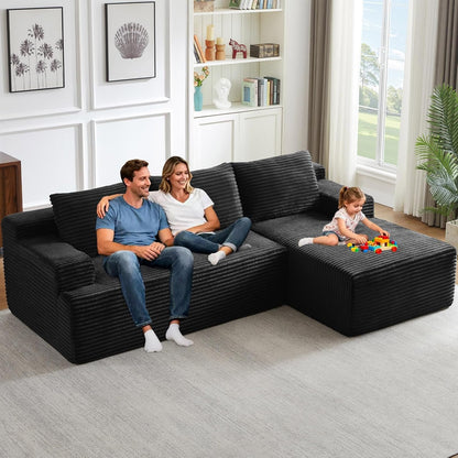 96" Modular Sectional Sofa Couches L-Shape Couch 3 Seat Modular Sofa Corduroy Memory Foam Sectional Boneless Couches for Living Room, Cloud Couch with Oversized Chaise(Black, Right Facing)3