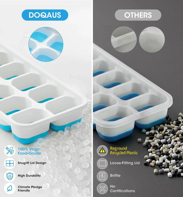 Ice Cube Tray with Lid and Bin,4 Pack Ice Cube Trays for Freezer | Silicone, Stackable. Easy Release Trays with Storage Bin & Scoop. Ideal for Freezer, Kitchen, RV, Cocktail, Coffee.2