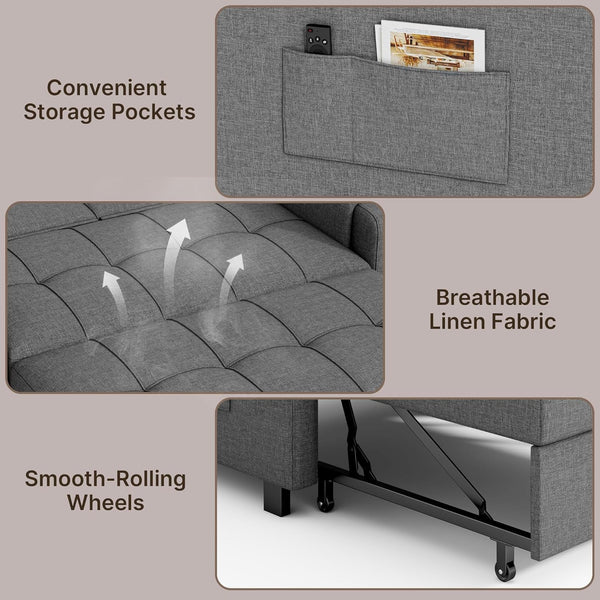 Convertible Sofa Bed Modern Couch Bed & Small Loveseat Sleeper, Grey9