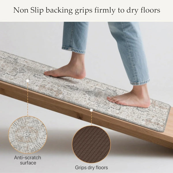 anti Fatigue Kitchen Mats for Floor 2PCS, Standing Rugs,Graytaupe | 17.3"X47"+17.3"X30", Vintage Boho Cushioned Set, Waterproof, Non Slip, Easy-Clean for Home, Laundry,Sink, Office, Farmhouse4