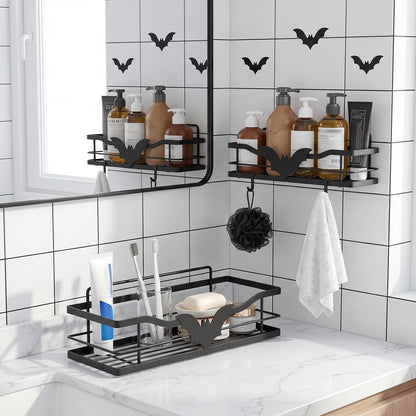 2 Pack Black Gothic Bat Shower Caddy with 4 Removable Hooks4