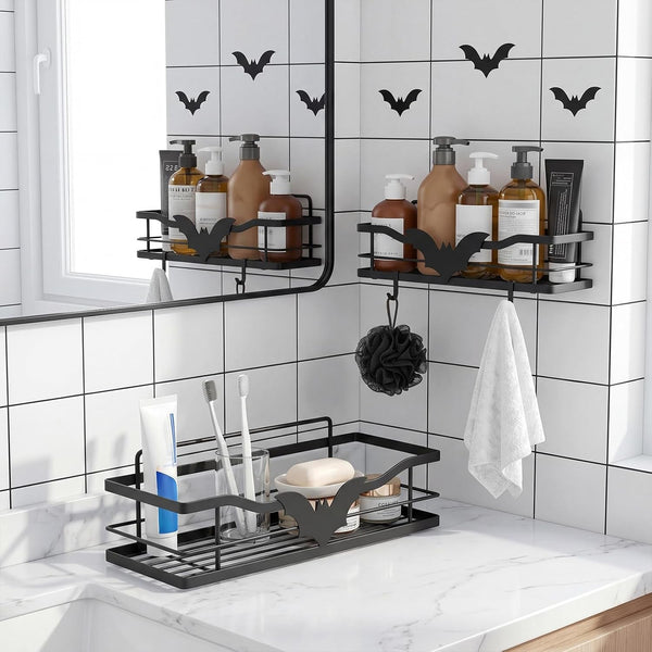 2 Pack Black Gothic Bat Shower Caddy with 4 Removable Hooks4