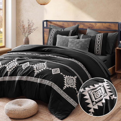 Embroidery Queen Comforter Set 7 Pieces Black Bed in a Bag1