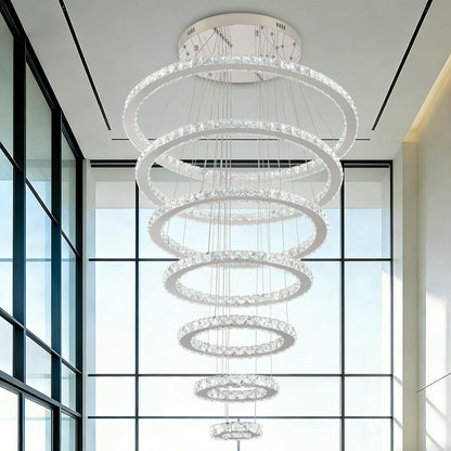 7-Ring Crystal LED Chandelier, 6000K for High Ceilings2