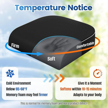 Seat Cushion, Chair Pad, Memory Foam Large Cushion | Office Chair Cushion for Tailbone Pain Relief, Non-Slip Cover, Soft Support for Office Chair, Car Seat, Airplane,Large/Black8