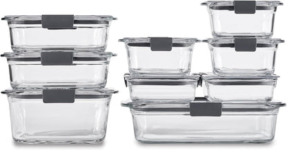 Rubbermaid Brilliance Glass Food Storage Containers, Assorted Sizes, Set of 9, Bpa-Free, Leak-Proof, Clear1