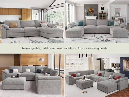 Oversized L Shape Sectional Modular Sofa,Wide Deep Seat Sectional Sofa,Comfortable Grey Cloud Modular Sofa6