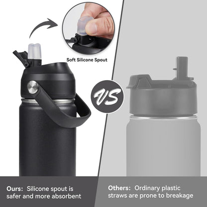 18Oz Insulated Stainless Steel Water Bottle, Wide Mouth Double Wall Vacuum, Silicone Straw, Sweat & Leak Proof, BPA Free Insulated Water Flask for Travel, Keep Cold 24H Hot 12H, Black4