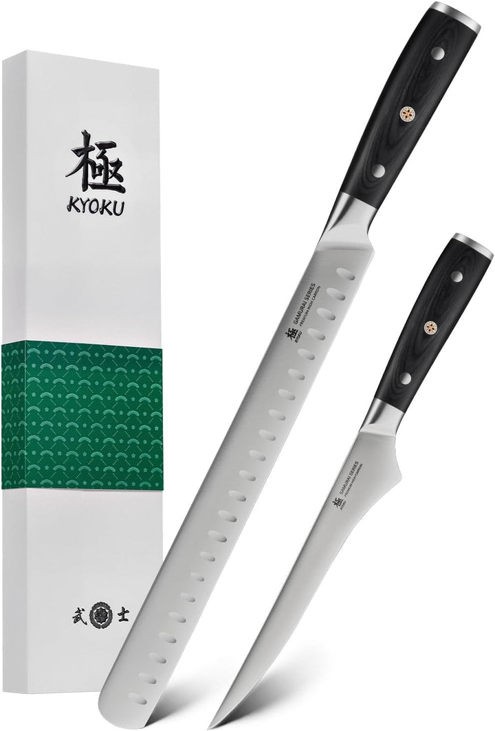 2Pc Kitchen Knife Set - Japanese Steel Boning & Slicing Knife Set | 56-58 Hrc German 1.4116 Steel Full Tang Blades, Pakkawood Handles, Meat Fruit Vegetable Prep Carving Set with Sheaths