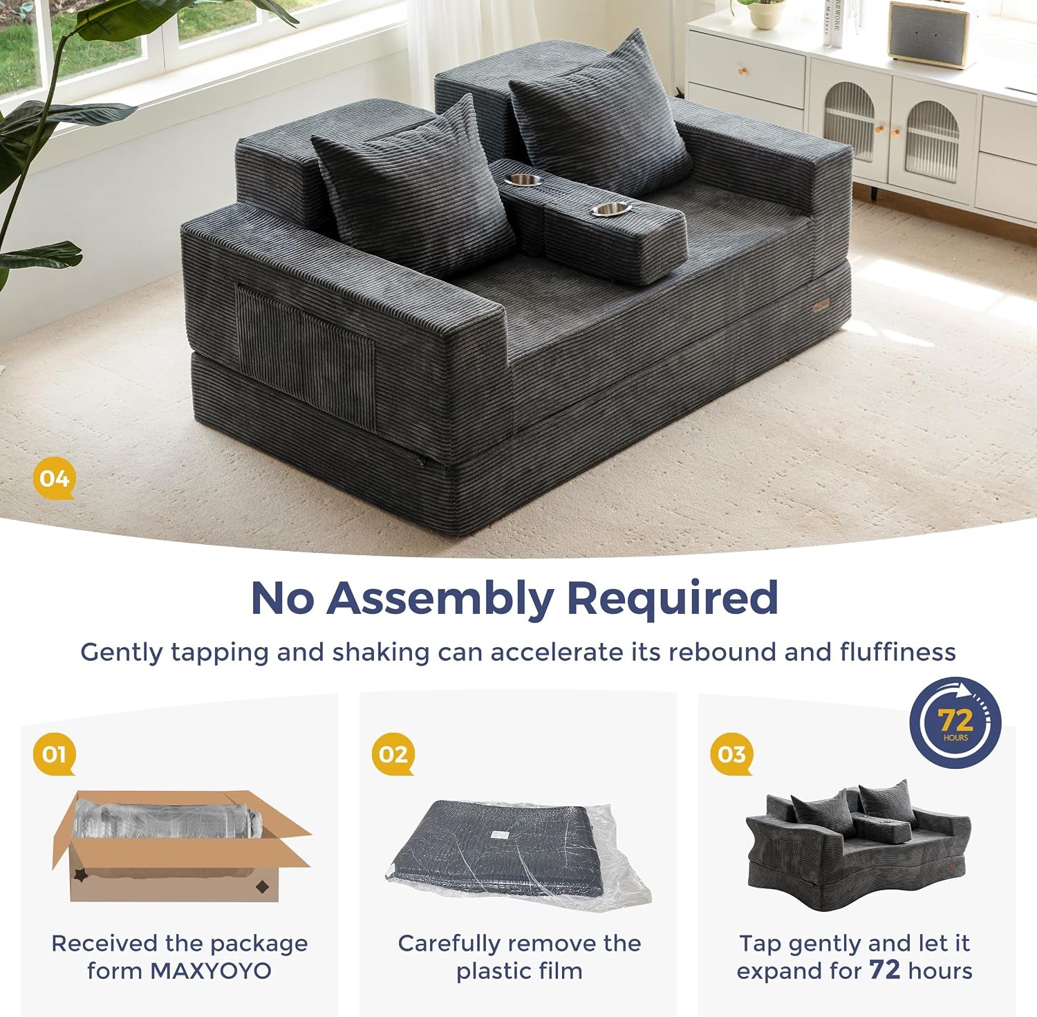 sofa-bed-64-inch-boneless-loveseat-with-2-cup-holders