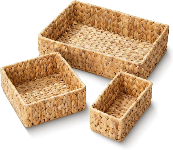 Wicker Storage Baskets Set of 3, Large and Small Wicker Pantry Baskets Set1