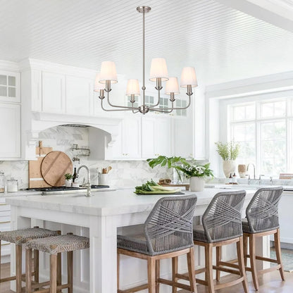 6-Light Modern Chandeliers with Linen Fabric Shades E12 Base2