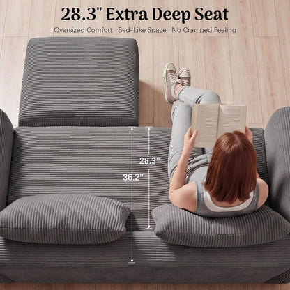 78.8″ Compressible Foldable Loveseat Sleeper Sofa Bed with Ottoman, 30D Powder-Free Foam Corduroy Couch, Space-Saving Convertible Sofa for Small Apartment, Living Room, Bedroom, Easy Setup5