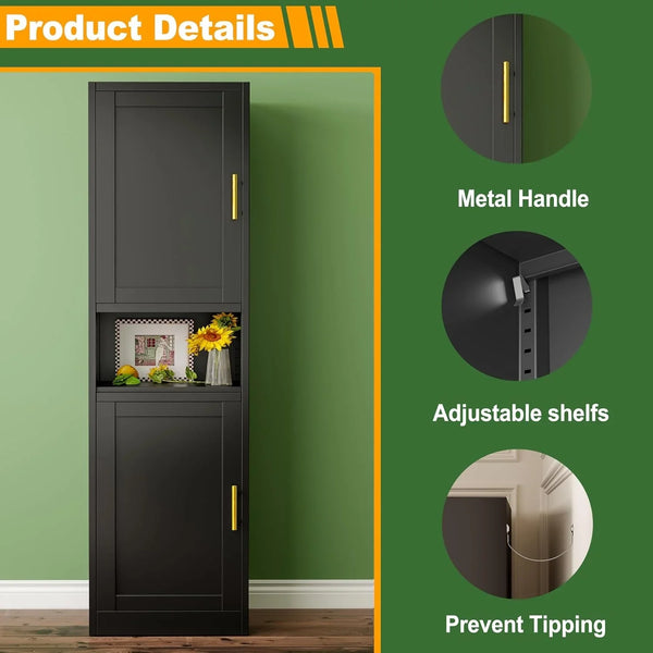 Tall Narrow Storage Cabinet 66.93" H Tall Bathroom Cabinet Metal Pantry Cabinets, 4 Adjustable Shelves for Kitchen, Home Office, Living Room, Dinning Room (20 Inches Wide Black)4