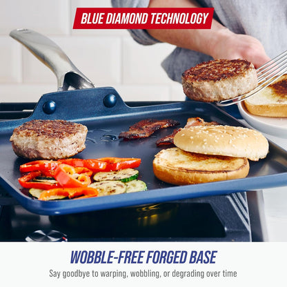 11" Diamond Infused Ceramic Nonstick Square Griddle Pan, Blue | Pfas-Free Ceramic Nonstick, Dishwasher & Oven Safe, Stay Cool Handle, Durable Metal Utensil Safe, Pancake Pan7