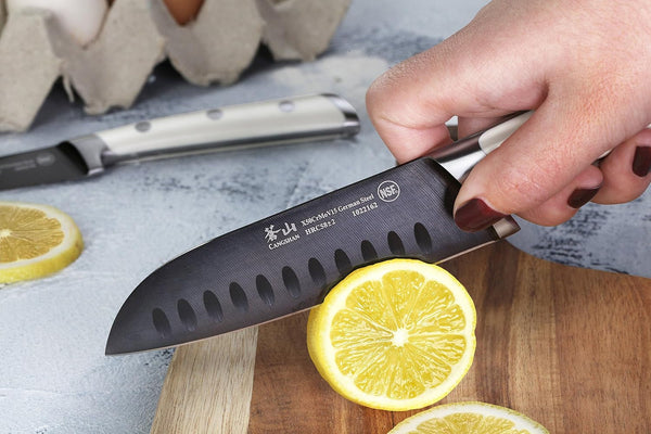 S+ Series 1022100 German Steel Forged 2-Piece Titanium Coated Santoku Starter Knife Set with Sheaths, Vanilla White6