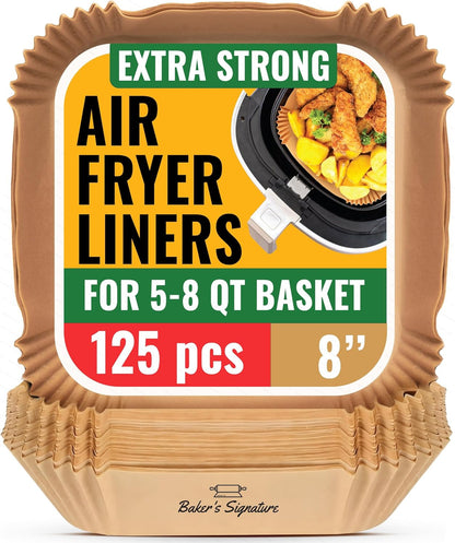 Air Fryer Paper Liners, 125Pcs Air Fryer Disposable Liners | Non-Stick and Oil Proof for Easy Cleanup, 8" Square for 5-8 Qt Basket by1