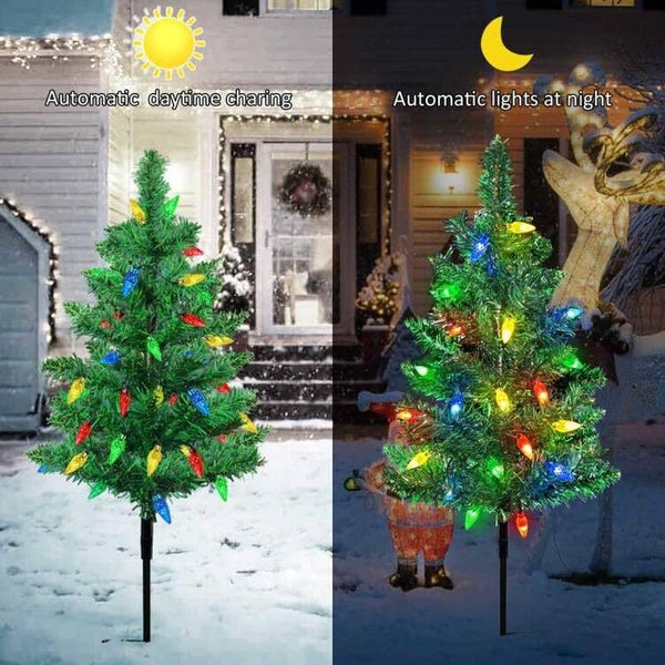 Upgraded 4-Pack Solar Christmas Garden Stake Lights, Decorative Xmas Tree Solar Christmas Yard Stake Outdoor Waterproof Pathway Lights for Garden Patio Yard Decorations3