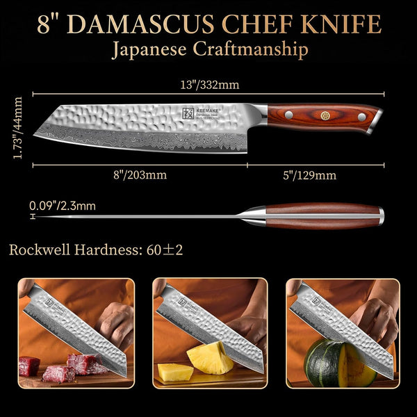 8 Inch Damascus Chef Knife, Japanese Kitchen Knife with VG10 Steel5
