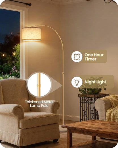 75" Arc Floor Lamp with Marble Base and Adjustable Height, Rotating Hanging Shade, Dimmable Gold Floor Lamp for Living Room with Remote and Foot Switch, 3 Color Temperatures, Timer, DE15LD058
