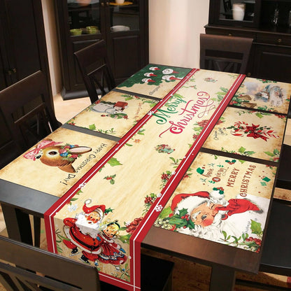 7 Pcs Christmas Table Runner Placemats Set, 72 X 13 Inch Linen1