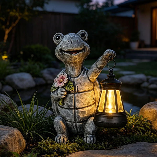 Solar Garden Outdoor Statues Turtle with Lights Resin Statue with Solar Lantern, Decorative Lawn(Turtle 2)1
