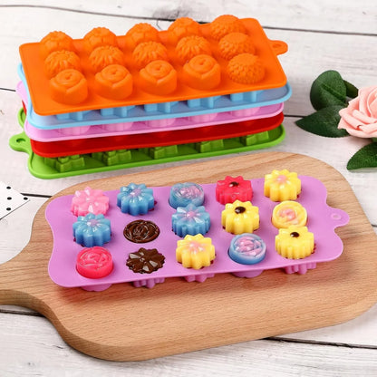 Flower Shape Chocolate Candy Molds Set,Heart,The Stars,The Rose,Flowers in Combination,15 Cavity Silicone Baking Mold Ice Cube Tray-Wedding,Festival,Parties and DIY Crafts-(6Pcs)5