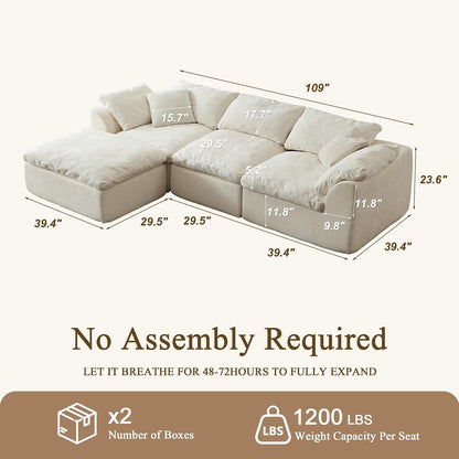 109" Modular Sectional Sofa, Cloud Comfy Chenille Couch with Deep Seats (Beige)2
