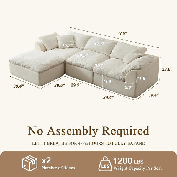 109" Modular Sectional Sofa, Cloud Comfy Chenille Couch with Deep Seats (Beige)2