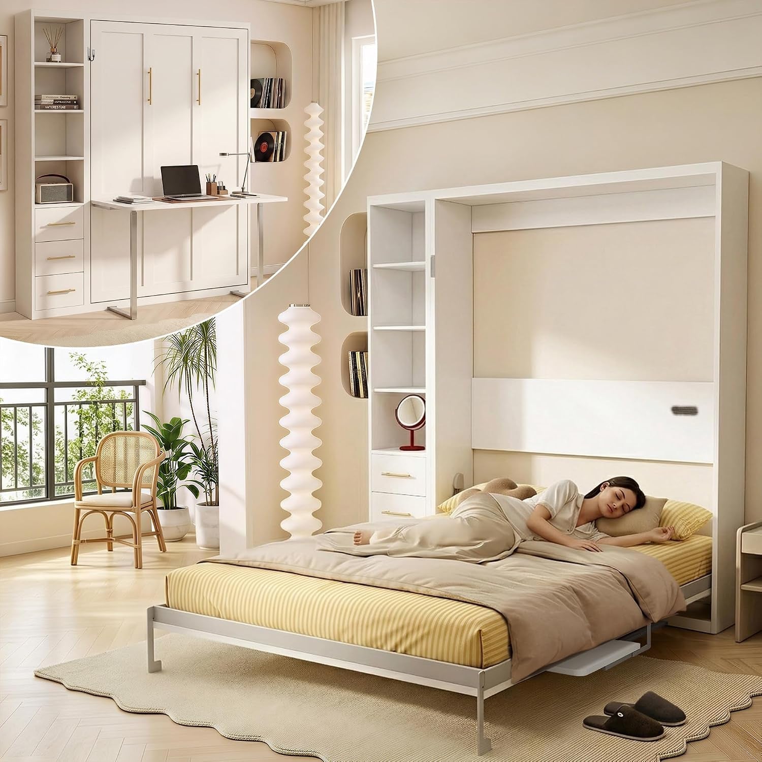 queen-murphy-bed-with-desk-storage-4-smooth-hydraulic-lift-white