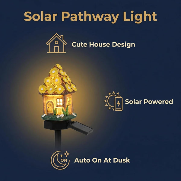 Solar Fairy House Garden Stake Lights, Resin Mushroom and Cottage Figurines, Outdoor Pathway Decor (Yellow)4