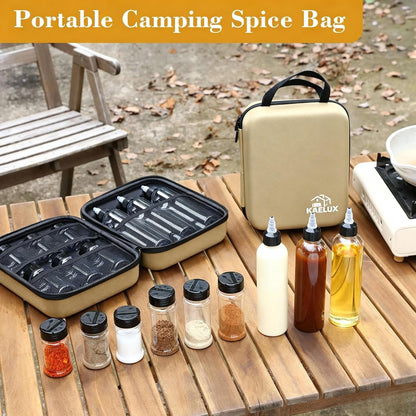 11-Piece Camping Spice Kit - 6 Powder & 3 Liquid Containers with Leakproof Lids, Portable Funnel, EVA Hard Case - Portable Seasoning Set for Hiking, BBQ, RV Travel - Bpa-Free PET Bottles5