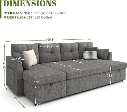 Oversized Sleeper Sofa Couch, Sectional Sofa Bed, Dark Grey3