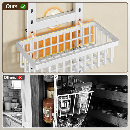 9 Tier Narrow over the Door Pantry Organizer, 2 in 1 Wall Mount or Hanging Spice Rack with Adjustable Deep Basket, Heavy-Duty Seasoning Organizer and Storage for Kitchen Closet Bathroom (White)7