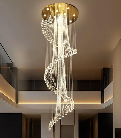 D32 X H100 Modern Crystal Chandelier for Foyer Glam Chandelier High Ceiling Chandeliers Large Raindrop Pendant Lights LED Dimmable Light Fixtures for Staircaes Living Room Entryway Gold1