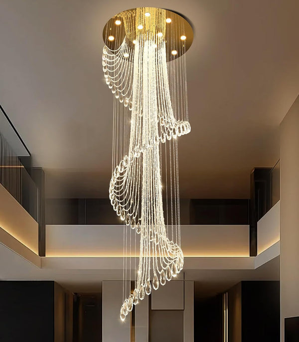 D32 X H100 Modern Crystal Chandelier for Foyer Glam Chandelier High Ceiling Chandeliers Large Raindrop Pendant Lights LED Dimmable Light Fixtures for Staircaes Living Room Entryway Gold1
