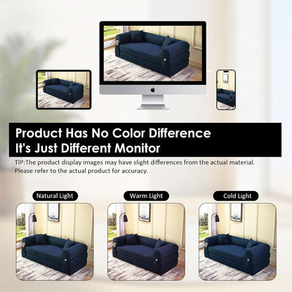 80" Corduroy Convertible Sofa Bed, 3-In-1 Boneless Couch Navy Blue9