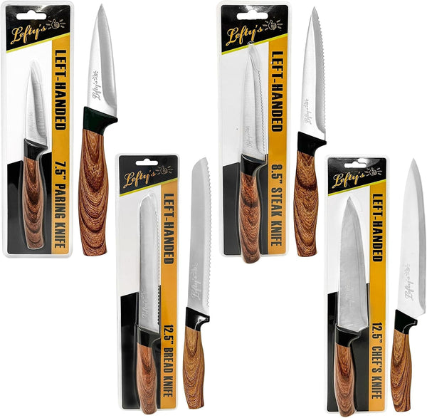 Lefty’S Left Handed Knives Set of 4 - Paring Steak Chef and Bread Knife - Extra Sharp - Great for Cutting, General Purpose, Kitchen - Gifts for Left-Handed People, Lefty, Adults, Chef, Cook and Women1
