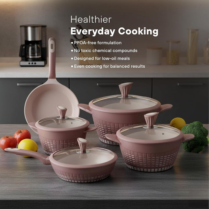 13Pcs Pots and Pans Set Nonstick, Marble Ceramic Coating Induction Cookware Set, Non Stick Kitchen Cooking Set with Frying Pans, Saucepans & Utensils, PFOA & PFOS Free+2