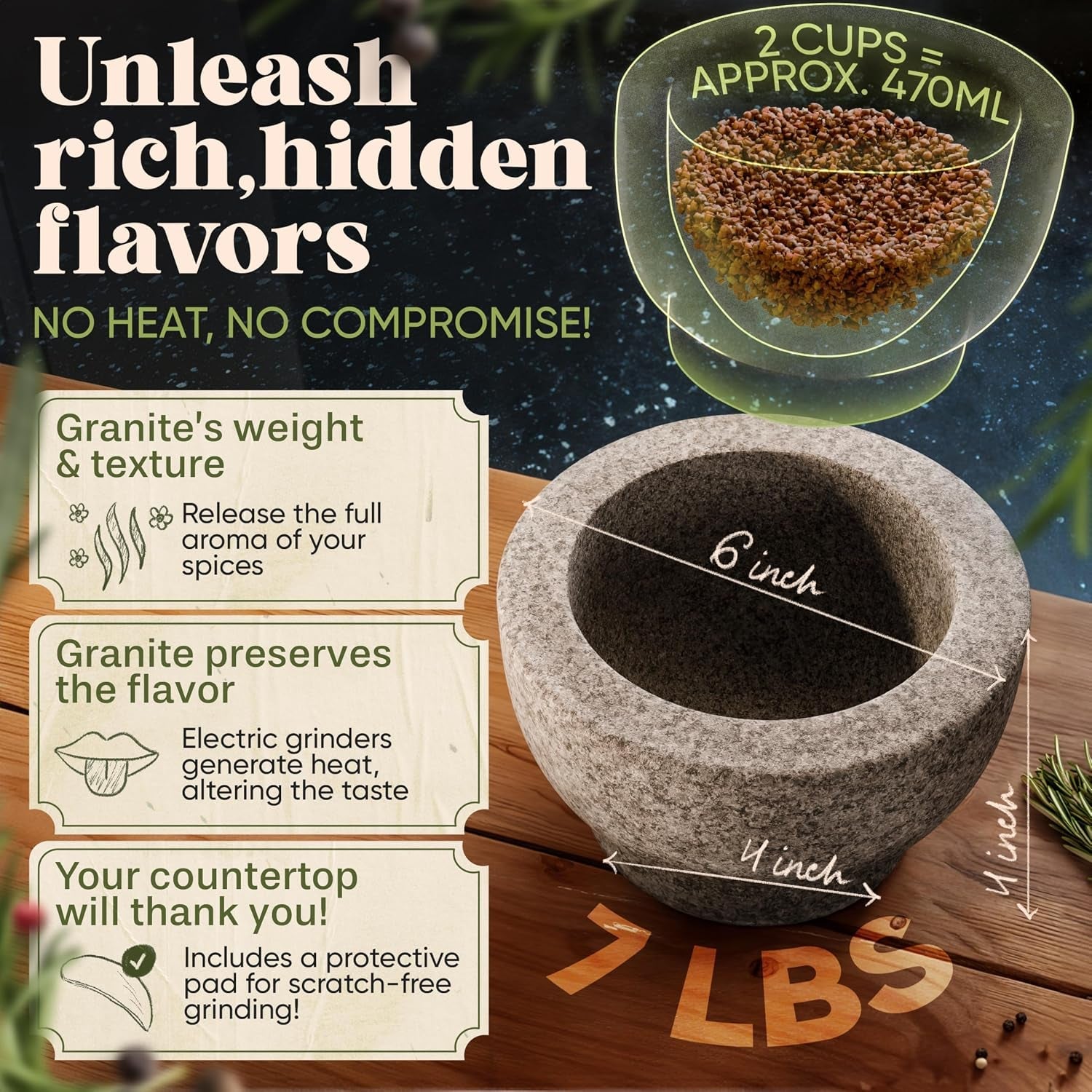 mortar-and-pestle-set-6-inch-2-cup-capacity-unpolished-heavy-granite-for-enhanced-performance-and-organic-appearance-included-anti-scratch-protector