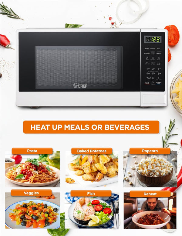 1.1 Cu. Ft. Countertop Microwave Oven, CHCM11100W, White | Touch Controls with Digital LED Display, 1100W Microwave, 12.4” Turntable, Push Button Door, 10 Power Levels2