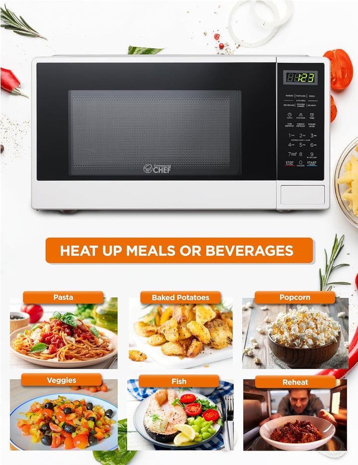 1.1 Cu. Ft. Countertop Microwave Oven, CHCM11100W, White | Touch Controls with Digital LED Display, 1100W Microwave, 12.4” Turntable, Push Button Door, 10 Power Levels+2