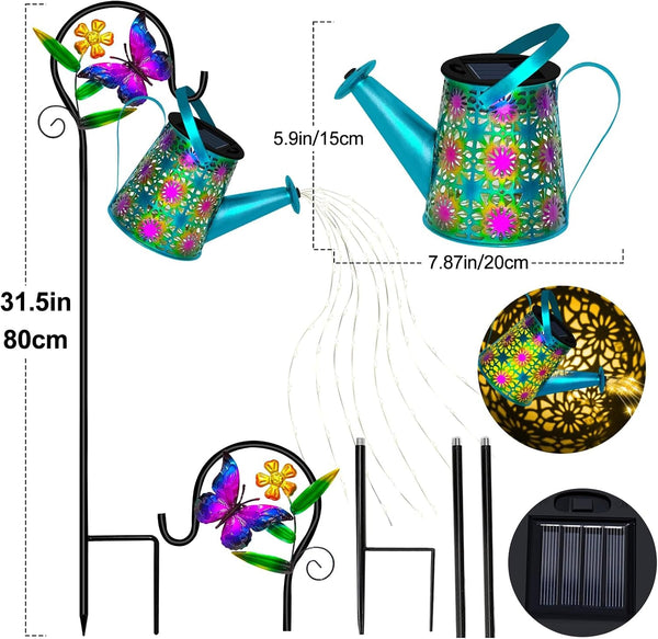 Solar Garden Lights Outdoor Decor, Butterfly Watering Can Shepherd Hook7