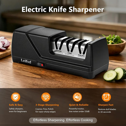 Electric Knife Sharpener for Kitchen, 3-Stage System with 15° Guide2