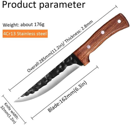 Meat Cleaver,Cleaver Knife, 6.5 Inch Forged Hunting Knife Stainless Steel Boning Butcher Knife Meat Cleaver Fishing Camping Knife Professional Chef Knife Sheath (Color : Only Knife)2