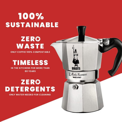 Moka Express Iconic Italian Stovetop Espresso Maker (Natural Silver, 6 Cups)7