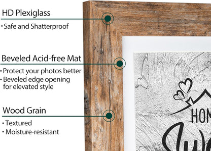 5X7 Picture Frame - Can Display Photo 4X6 with Mat, Wood Frame with Shatterproof Plexiglass, Wall & Tabletop Display, Rustic Brown4