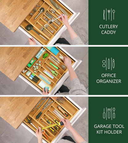 Luxury Bamboo Kitchen Drawer Organizer - Silverware Organizer, Utensil Holder & Cutlery Tray Drawer Dividers for Flatware (9 Slot, Natural)7