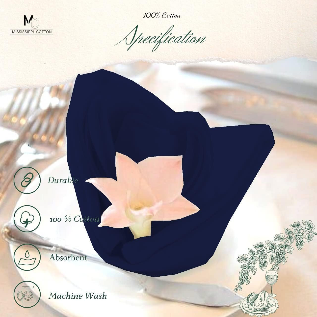dinner-napkins-set-of-24-pieces-14-x-14-inch-table-linens-made-from-satin-cotton-fabric-napkins-for-kitchen-table-restaurant-holidays-navy-blue-solid